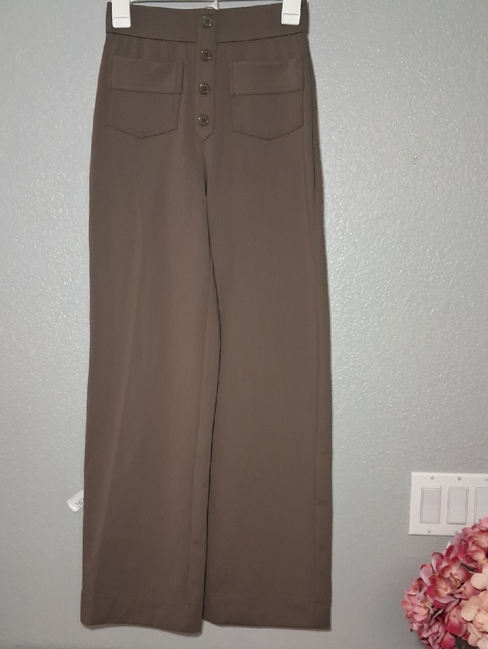 HALARA Brown Straight Leg Pants with Button Front